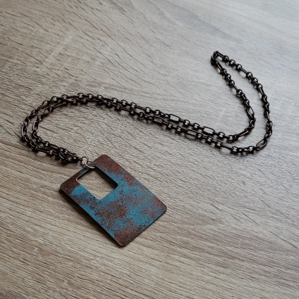 Antique blue and copper pendant necklace